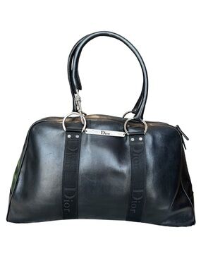 Dior Bowling Black Leather Top-Handle Duffel Satchel